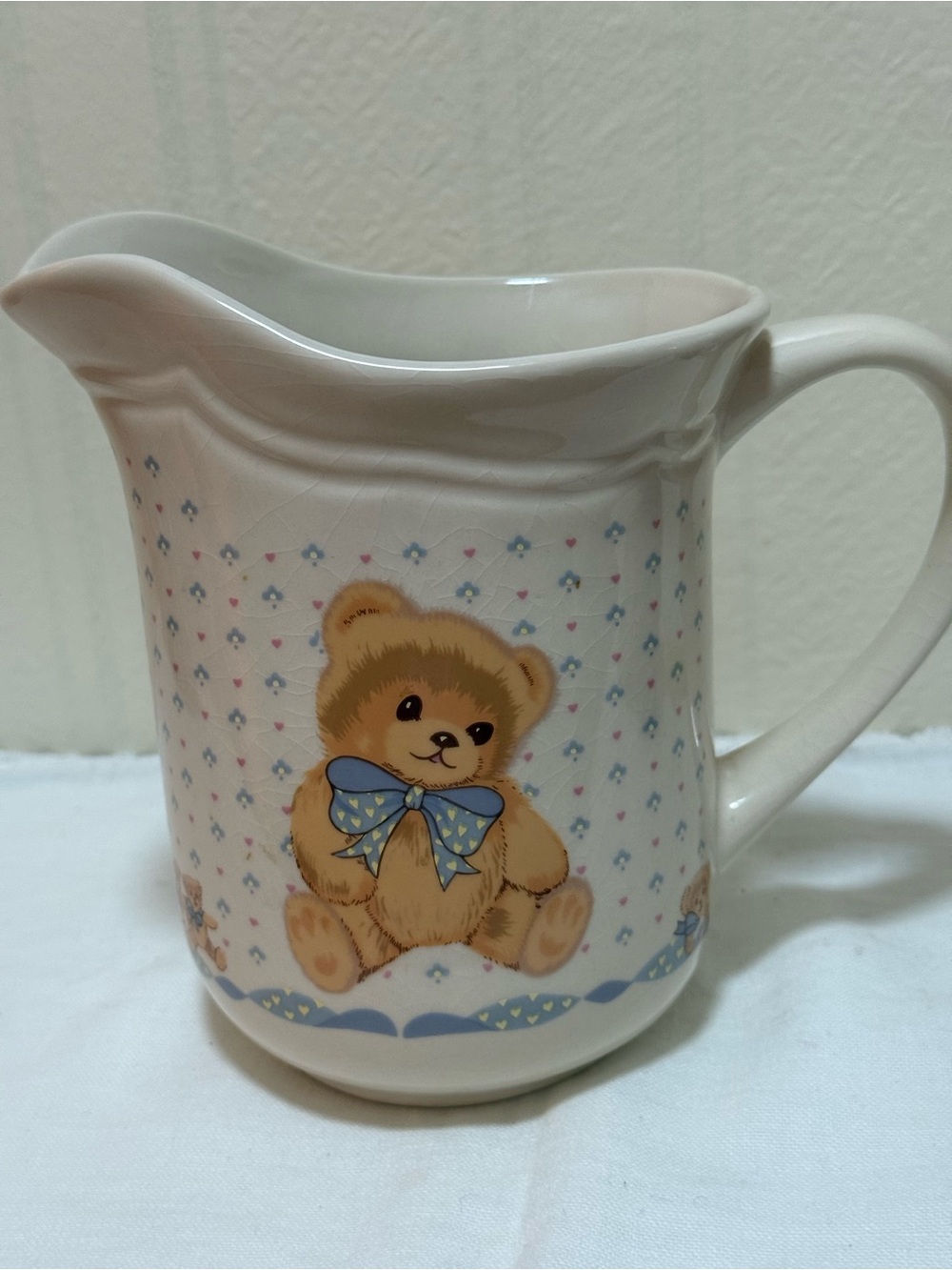 Ceramic Teddy Bear Pitcher with Blue Bow - Picture 9 of 11